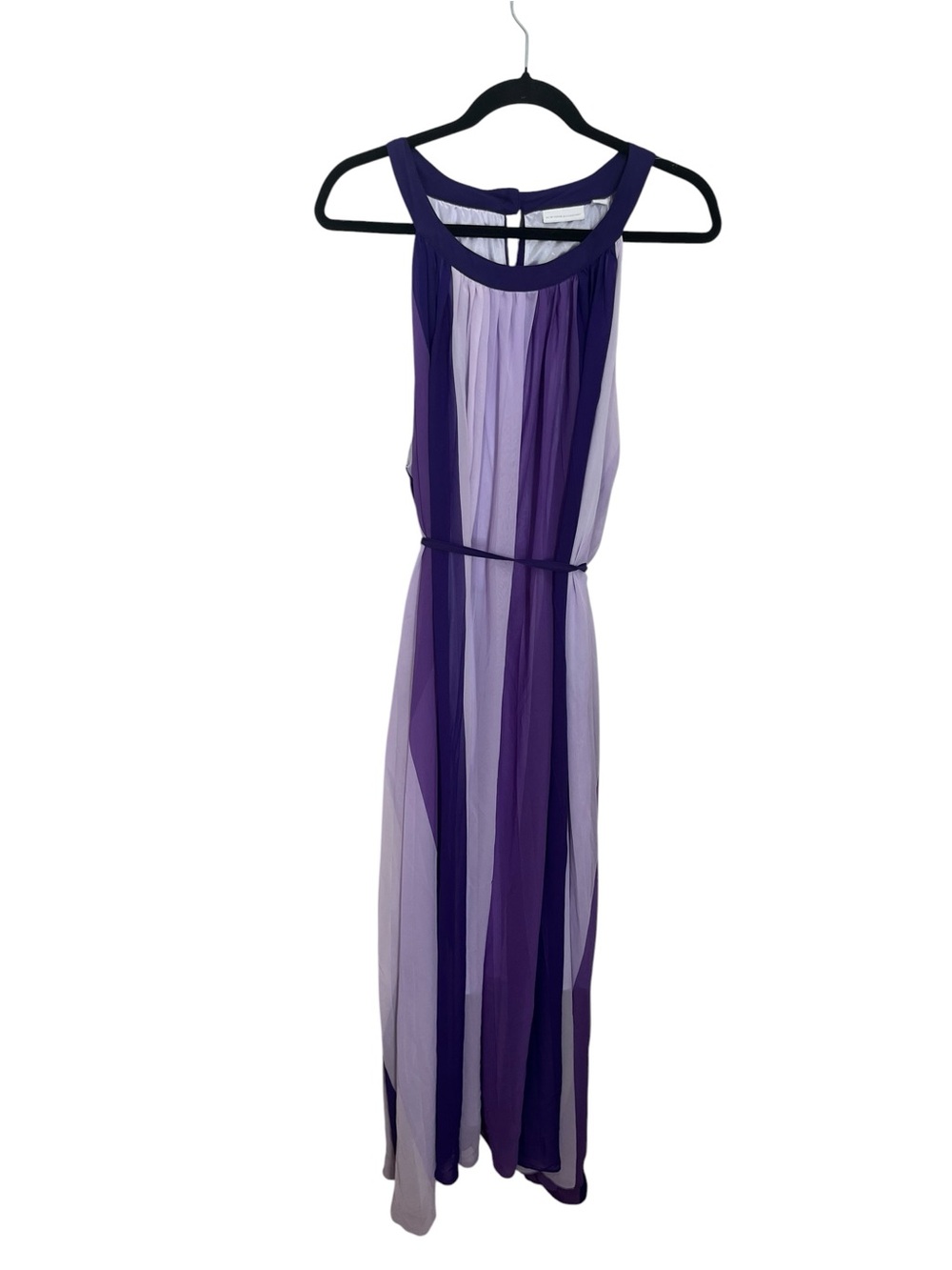 New York & Company Purple Striped Halter Maxi Dress - Sleeveless Chiffon Sz XXL